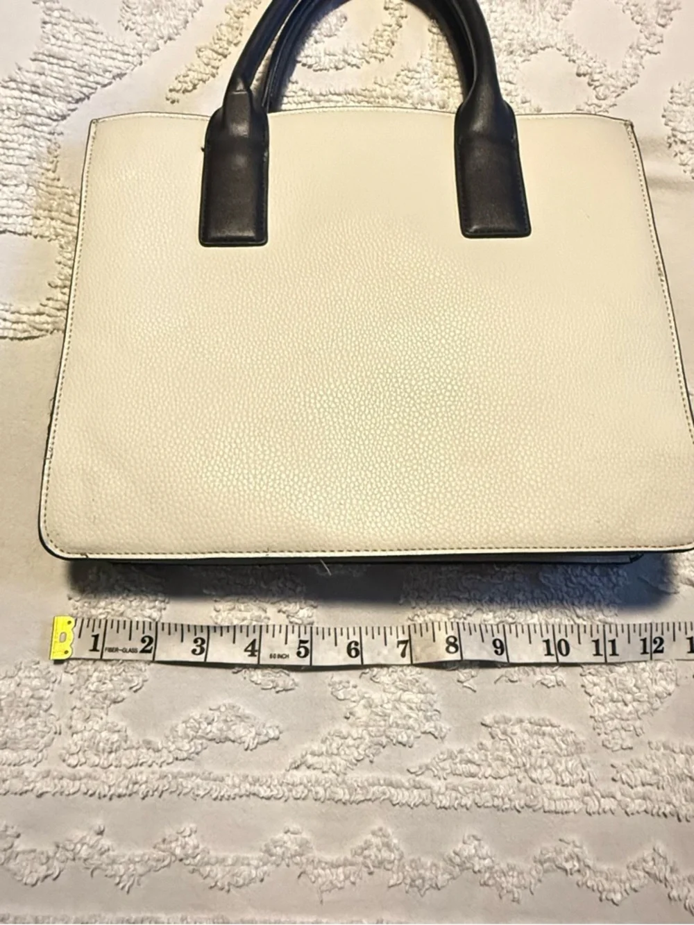 Cream and Black Leather Tote Bag